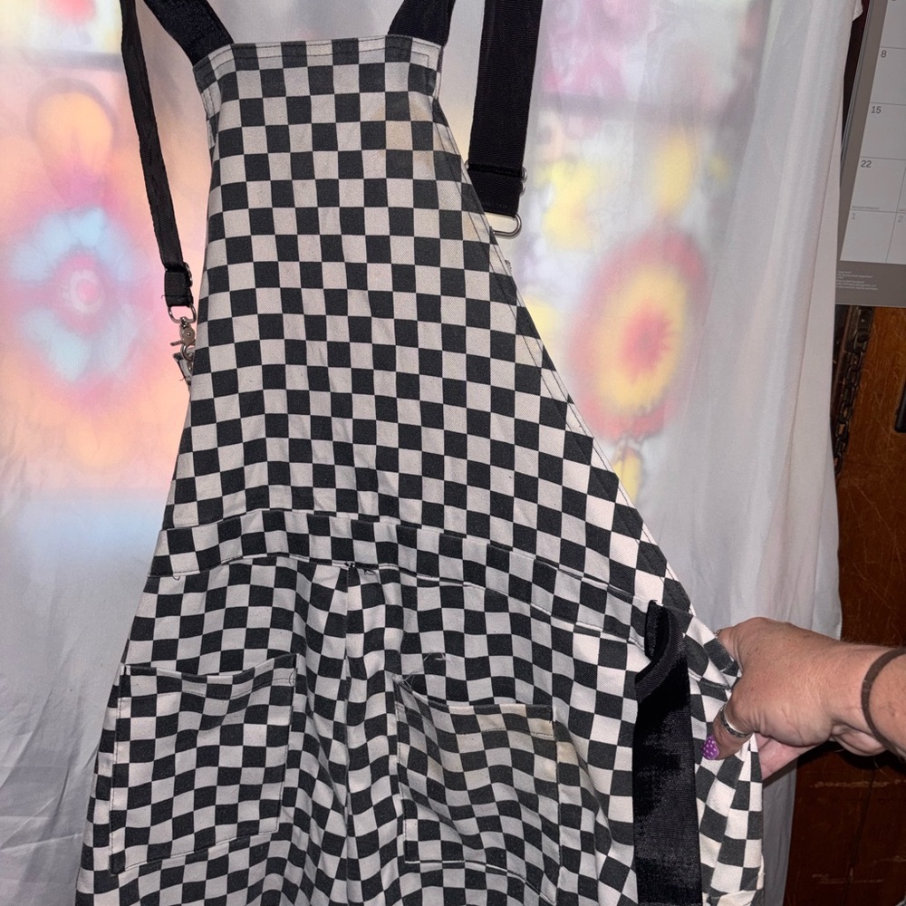 Hot Topic Plus Size Overall Shorts in Black and White Checkerboard pattern - Picture 3 of 5